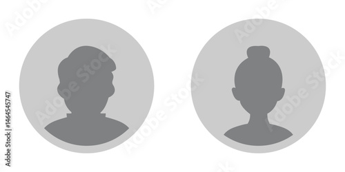 Simple gray avatar icons representing male and female profiles. Profile and people silhouette collection. Persons symbol. User icon of woman and man.