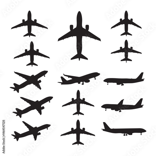 Set of plane silhouette on white background