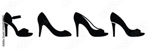 High heel shoes silhouettes icon, High heel simple black flat style, High heels icon silhouette on white background.