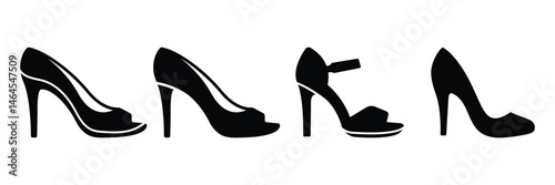High heel shoes silhouettes icon, High heel simple black flat style, High heels icon silhouette on white background.