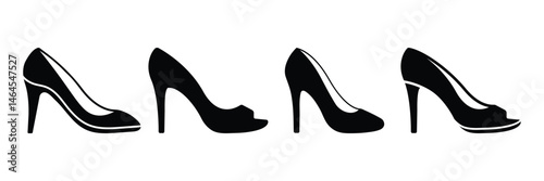 High heel shoes silhouettes icon, High heel simple black flat style, High heels icon silhouette on white background.