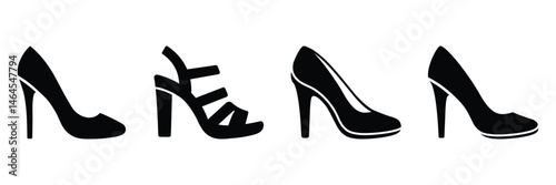 High heels icon set, high heel shoe silhouette, female high heels shoes vector icon isolated on white background, women high heels, high heel icon vector. 