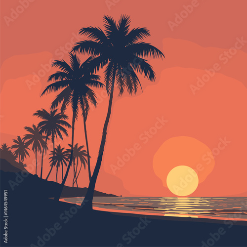 Tropical Sunset Silhouette: Palm Trees on a Beach