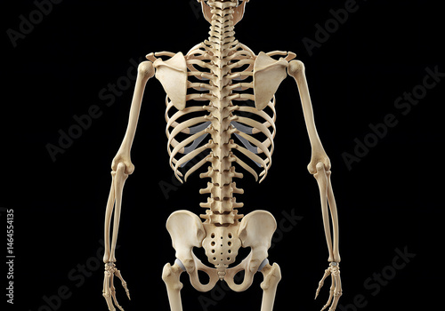Detailed Posterior View of Human Skeleton Anatomy Illustration,  Medical Educational Resource Showing Bones Structure and Spinal Column