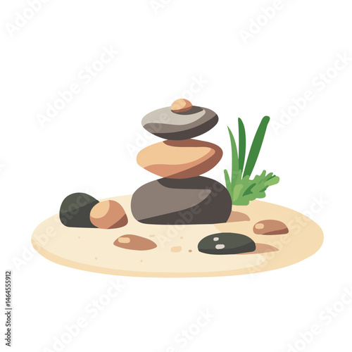 2D flat Zen Garden vector illustration, isolated on a white background.