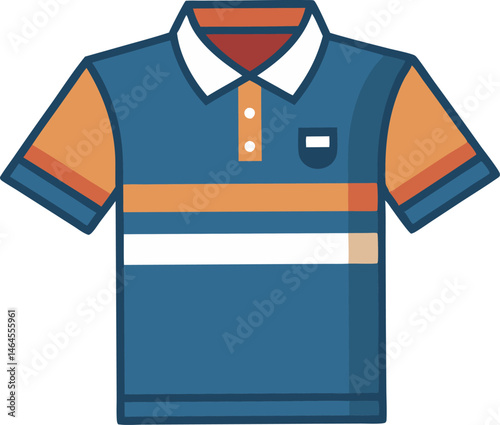 A detailed vector art illustration of a classic polo shirt, showcasing clean lines, vibrant colors, and a stylish, casual design.