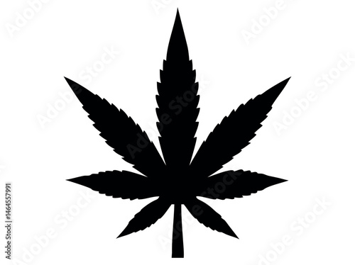 Silhouette of a Cannabis Leaf, marijuana leaf vector black illustration, silhouette of a cannabis leaf against a pure white background. leaf, silhouette, black and white, simple, graphic, icon, logo, 