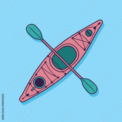 Top View Kayak with Paddle Illustration on Blue Background