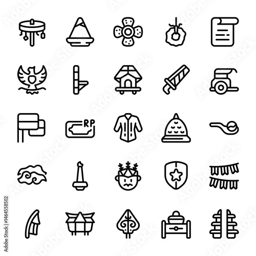 Indonesia Independence Day icon sheet with line style, perfect for user interface projects