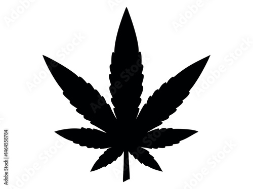 Silhouette of a Cannabis Leaf, marijuana leaf vector black illustration, silhouette of a cannabis leaf against a pure white background. leaf, silhouette, black and white, simple, graphic, icon, logo, 