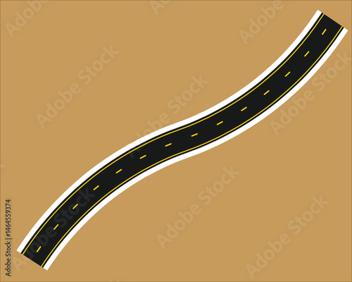Curved road, white, black and yellow