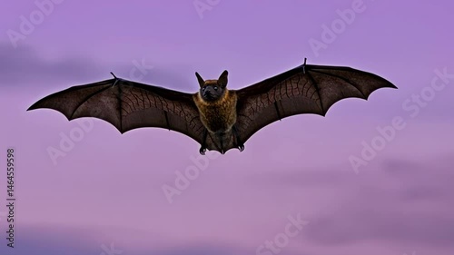 A bat in flight against a twilight sky