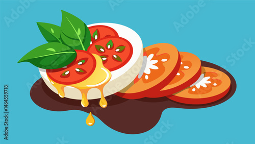 A light and refreshing option for a latenight treat with slices of mozzarella cheese juicy tomatoes and a drizzle of balsamic glaze.. Vector illustration