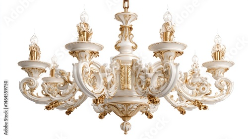 Baroque gilded chandelier isolated on white background  