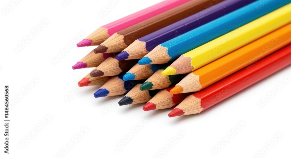 Arrangement of colorful pencils on white Arrangement of colorful pencils on white