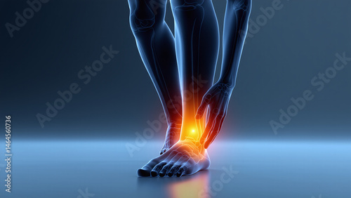 Human Foot with Ankle Pain, ankle sprain, Achilles tendinitis, plantar fasciitis, stress fracture, ankle arthritis, gout, tarsal tunnel syndrome, peroneal tendonitis, posterior tibial tendon