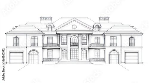 Classical style house architectural sketch drawing