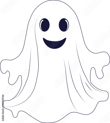 Illustration of cute smiling ghost isolated on transparent background for halloween banner design or horror banner.