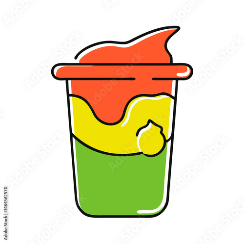 Kids healthy food icon featuring a colorful fruit yogurt cup, copy space