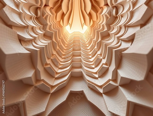 Abstract Beige Tunnel with 3D Render.