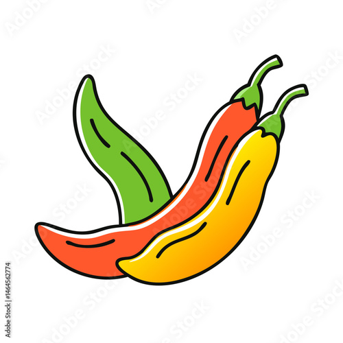 Kids healthy food icon featuring colorful chili peppers, copy space