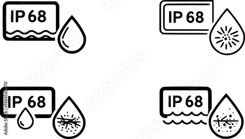 IP68 waterproof and dustproof vector icon. vector set