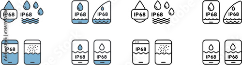 IP68 waterproof and dustproof vector icon. vector set