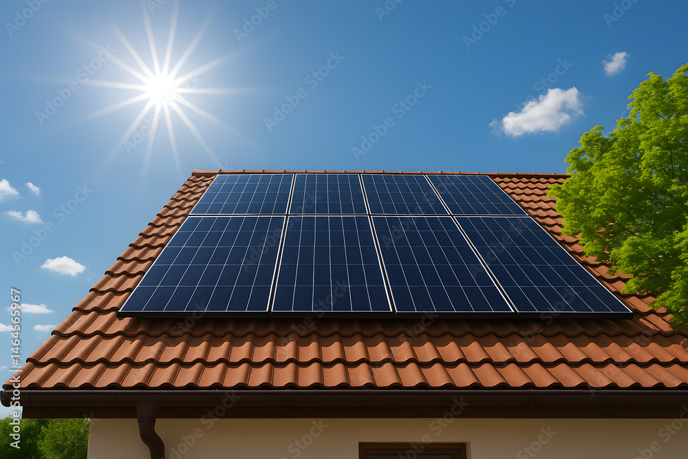 Fototapeta premium Solar Panel Installation on a Residential Roof