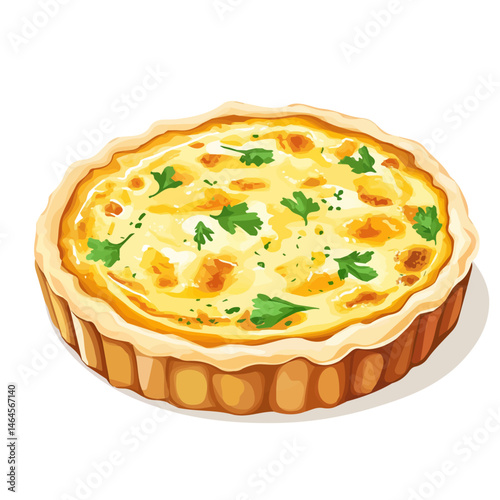 Quiche 2D flat vector illustration, isolated on a white background.