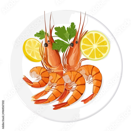 Shrimp Scampi 2D flat vector illustration, isolated on a white background.