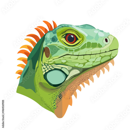 2D flat vector illustration of Iguana Head, isolated on a white background.