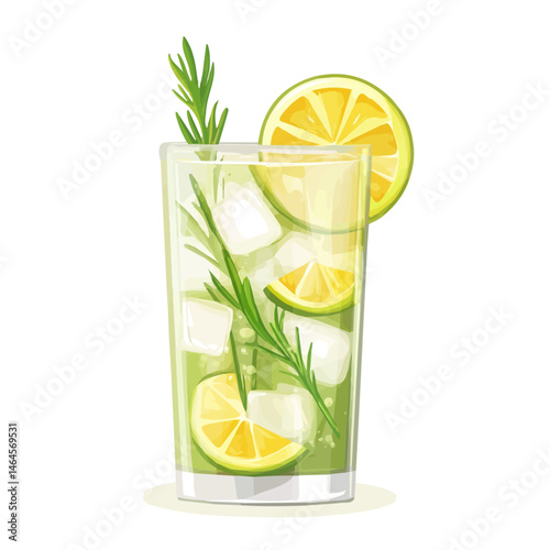 2D flat vector illustration of Juniper Soda, isolated on a white background.