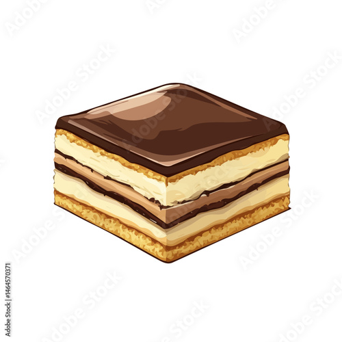 2D flat vector illustration of Opera Cake, isolated on a white background.