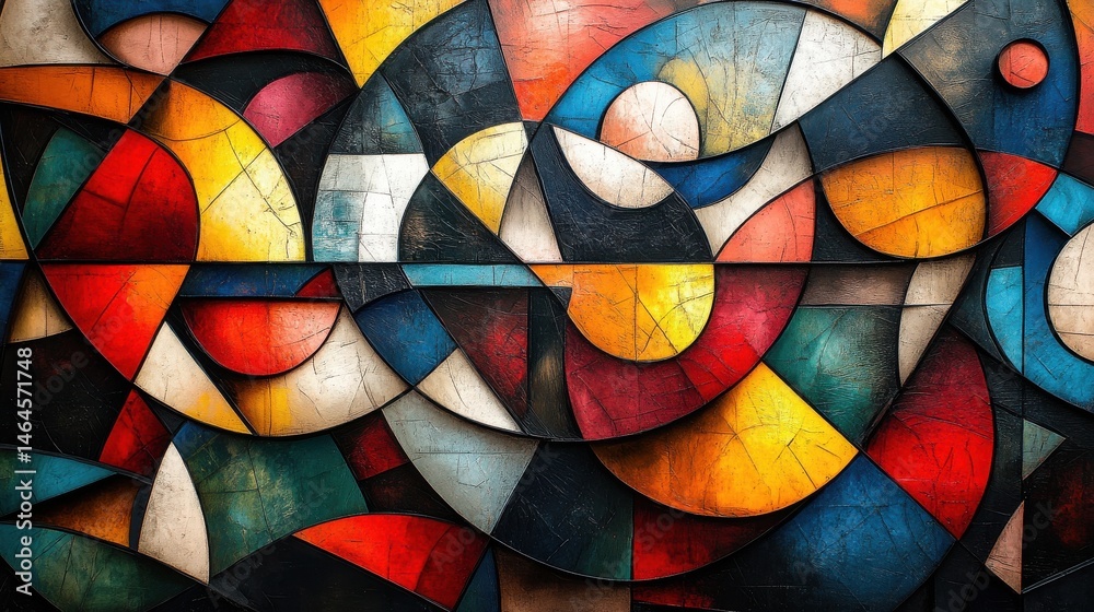 Fototapeta premium A geometric Cubism-style background with fragmented patterns and rich, dynamic colors 