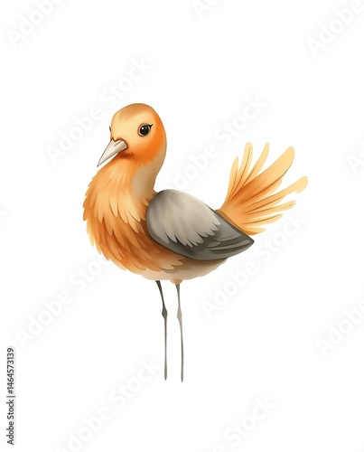 Cute Orange Bird Illustration.