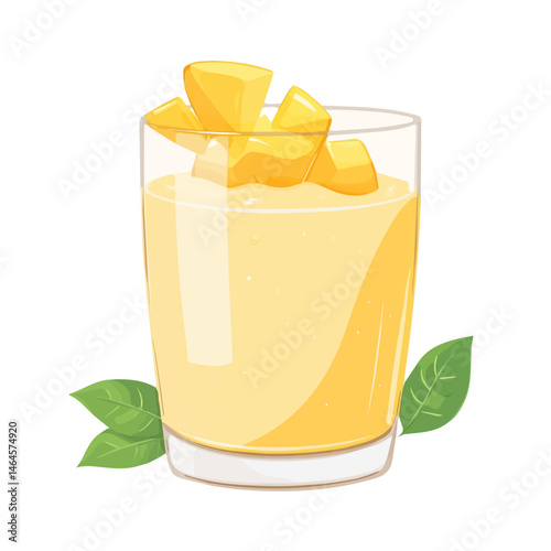 2D flat vector illustration of Mango Lassi, isolated on a white background.
