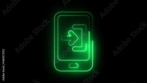 Glowing neon phone login icon isolated on black background. HD Video motion graphic animation