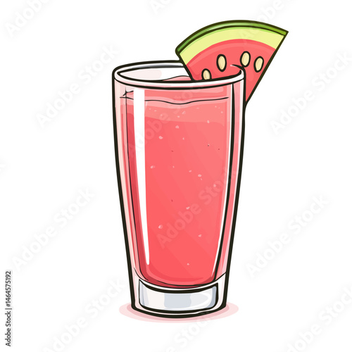 A Refreshing Watermelon Smoothie In A Glass 2D flat vector illustration, isolated on a white background.
