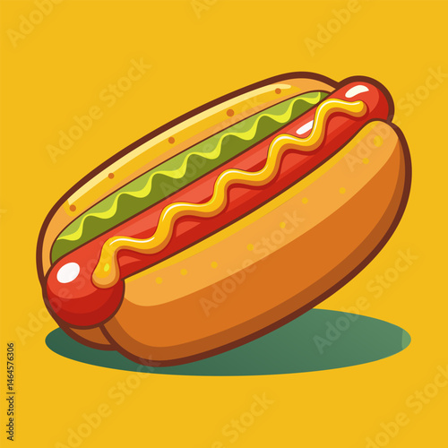Hot Dog with Mustard and Relish.  A Delicious Fast Food Classic