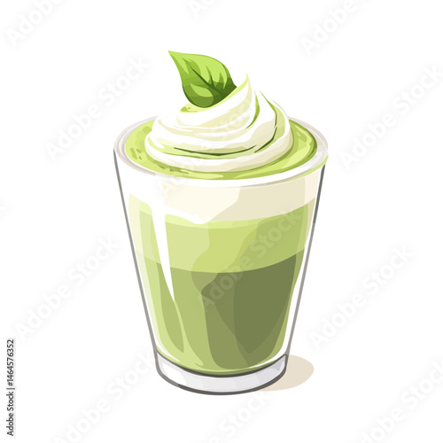2D flat vector illustration of Matcha Latte, isolated on a white background.