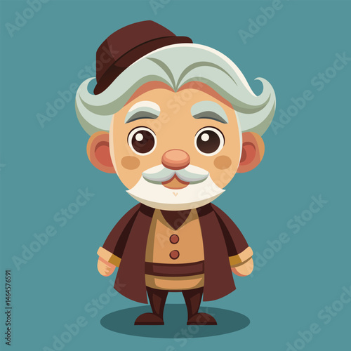 Cartoon illustration of a cute elderly man with a mustache