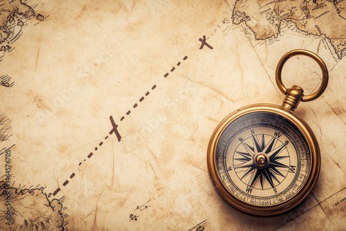 Antique treasure map with compass