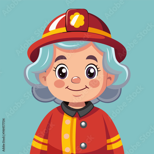 Smiling Cartoon Firefighter Woman in Uniform