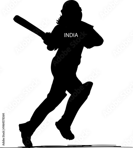 Indian Woman Cricket Player Outline And Silhouette Vector
