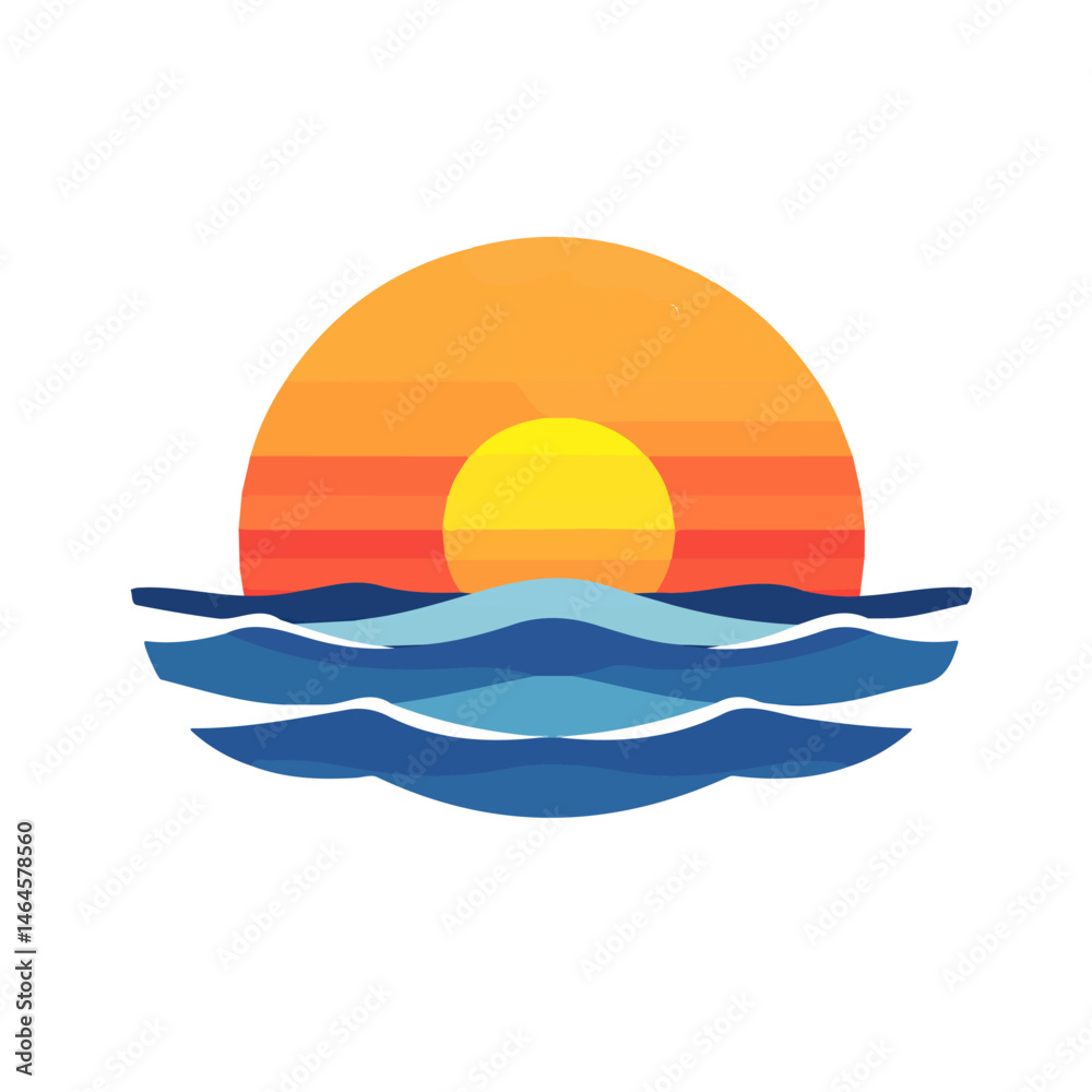 A Tropical Sunset Over A Calm Ocean 2D flat vector illustration, isolated on a white background.