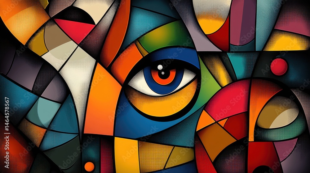 Fototapeta premium A colorful abstract design in the Cubism style with sharp lines and dynamic contrasts