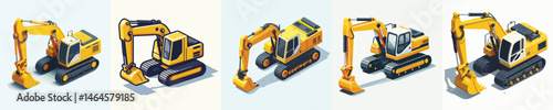 Yellow excavator vector