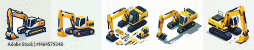 Yellow excavator vector