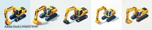 Yellow excavator vector