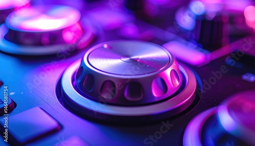 Audio Mixer Knob in Neon Lighting Close Up